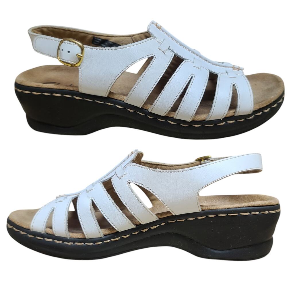 Clarks White Leather Lexi Marigold Sling Back Strappy Sandals Shoes 10 M